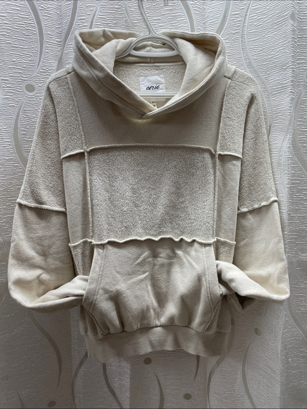 aerie Cream Panelled Hoodie Sweater